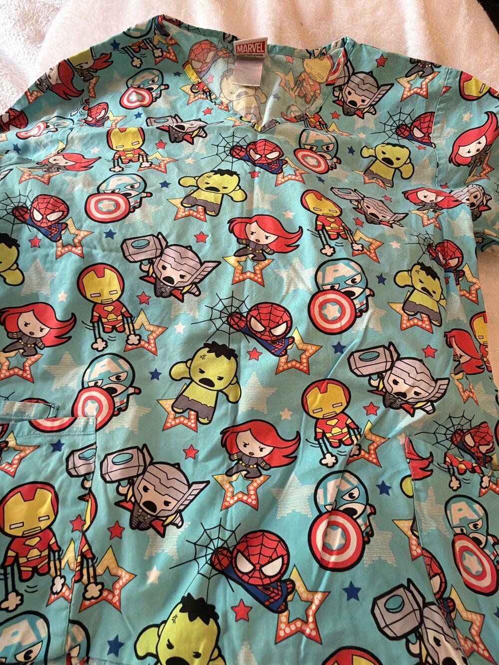 Marvel Baby Avengers Scrub Top Shirt Super Hero Nurse Tech Spider-Man Hulk